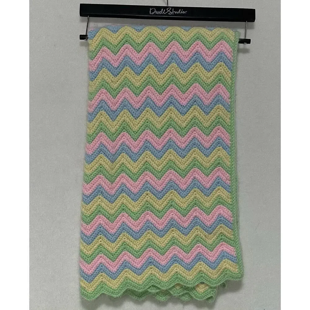 Afghan Chevron Handmade Throw Blanket Crochet Knit Lap Baby 40x40 Boho Cottage